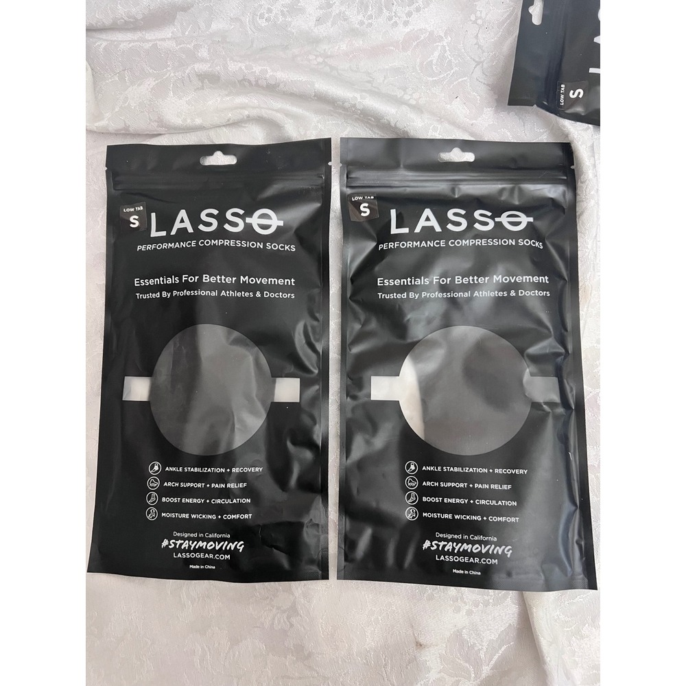 Lasso Performance Compression Socks Low Tab White 2 Pack Bundle Size Small NEW